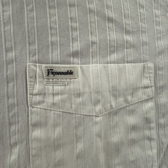 Faconnable Cotton Large Button-Down Striped White Men Pocket Long Sleeve Shirt - Picture 11 of 16